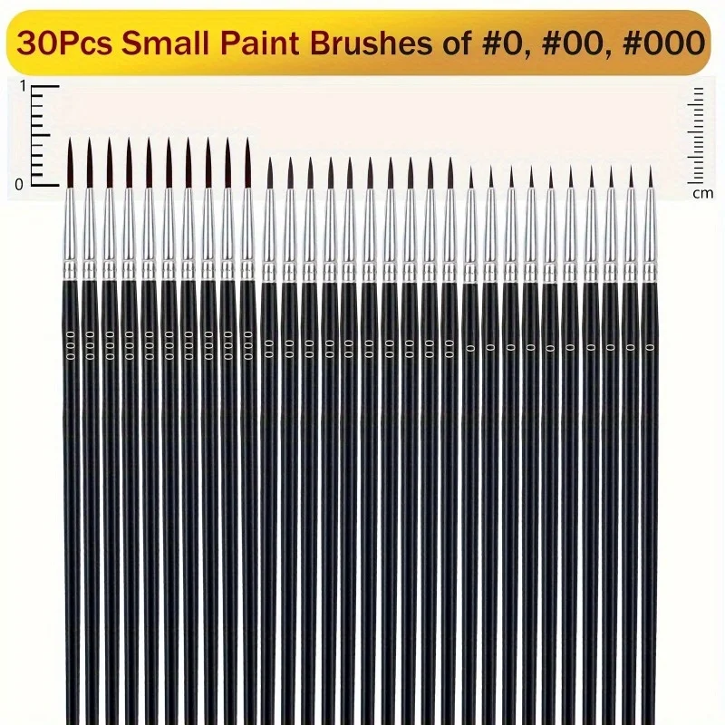 30Pcs Fine Detail Paint Brush Set #0 #00 #000 Miniature Brushes Nylon Hair for Watercolor Oil Acrylic Painting Crafts