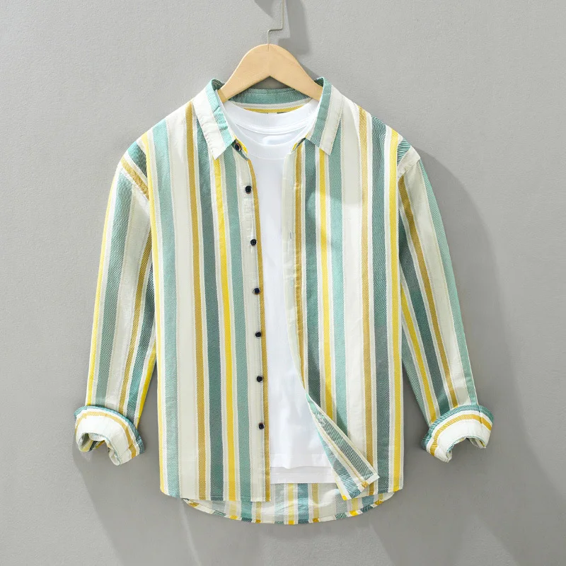 

Fre Striped Cotton Linen Printed Long Sve Men's irt Casual Breathable Spring 2024 New Sle Faionable Jaet