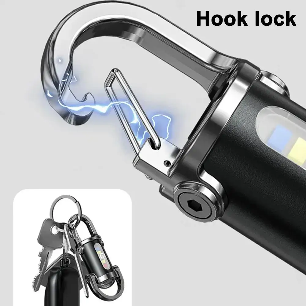 

Mini Keychain Flashlight Rechargeable Pocket COB Working Light Outdoor Hook Emergency Warning Light for Camping Walking Hiking