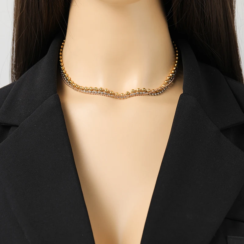 EILIECK 316L Stainless Steel Multilayer Beads Chain Necklace For Women Fashion 3-Color Waterproof Neck Chain Jewelry Lady Gift