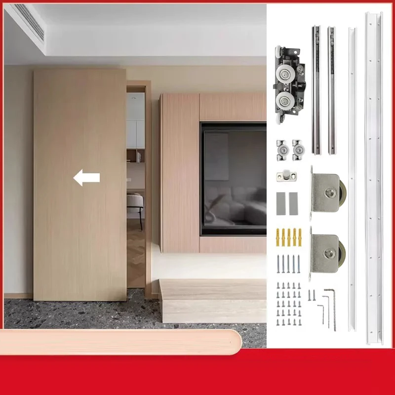 Hidden Wooden Door Ghost Door Track Hardware Sliding Door Slide Rail Kit 80kg Load Bearing for Door Widths 700mm-1500mm