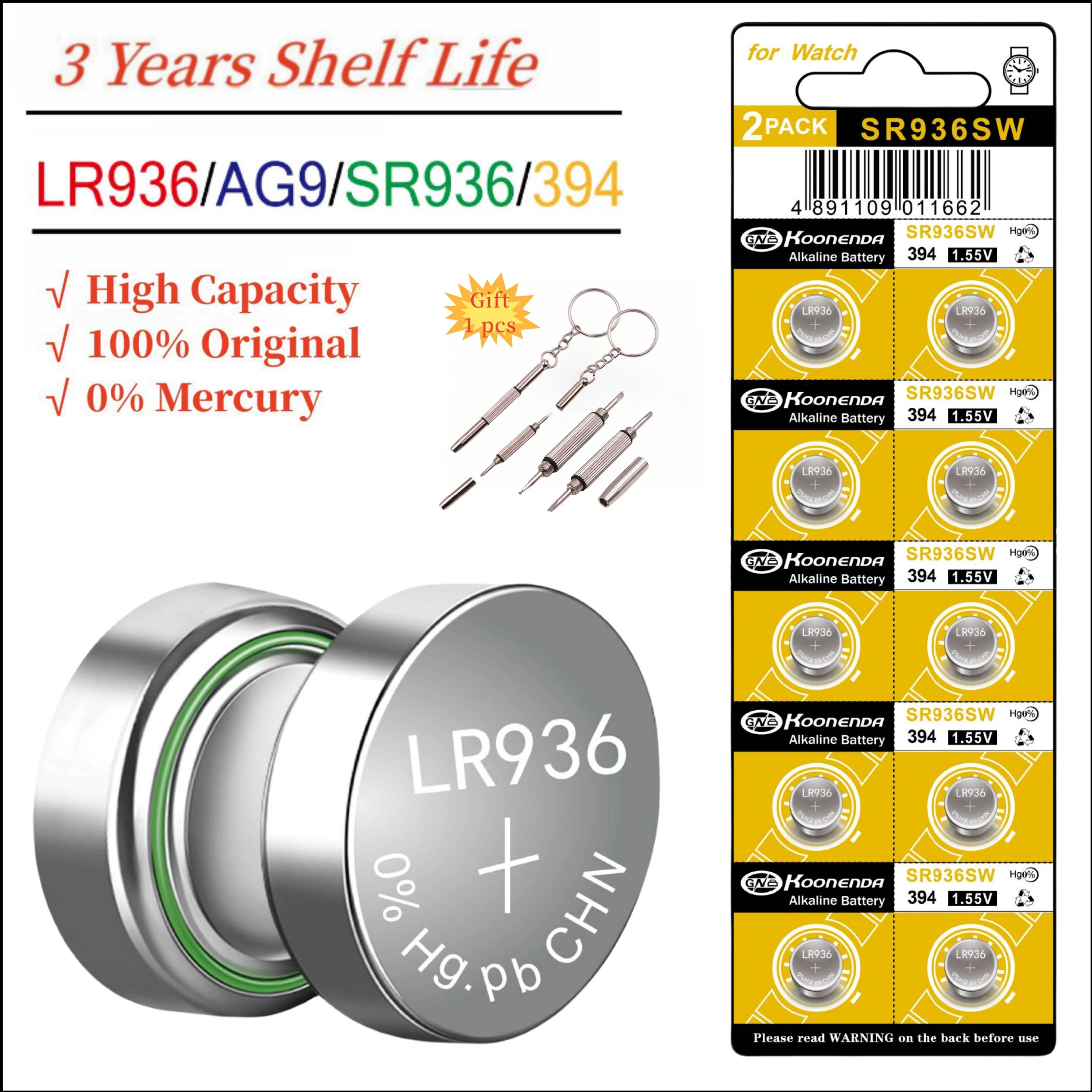 

High Capacity 10-50pcs AG9 SR936SW Batteries KND 1.55V Alkaline Button Cell Battery for Calculators Watches Toys