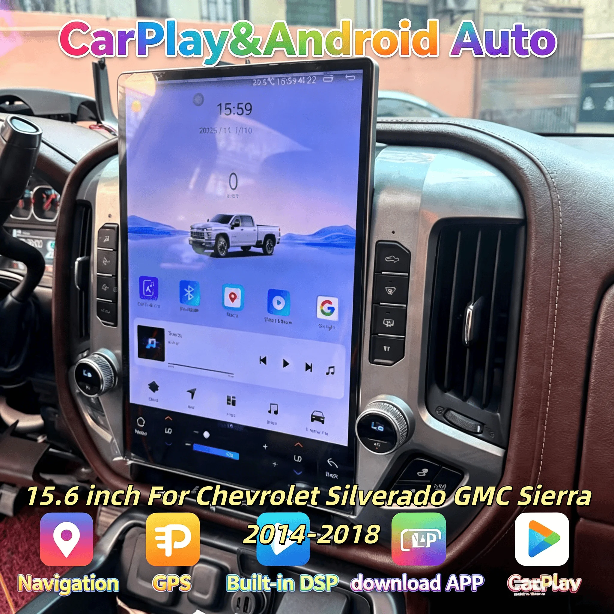

NEW 15.6 Inch Vertical Screen For Chevrolet Silverado GMC Sierra 2014-2018 CarPlay Car Multimedia Radio Player,stereo Android da