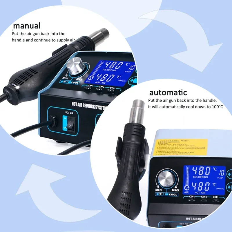 1PC Intelligent LCD Hot Air Gun Soldering Station Two-in-one Tin Electric Soldering Iron Digital Display Constant Temperat