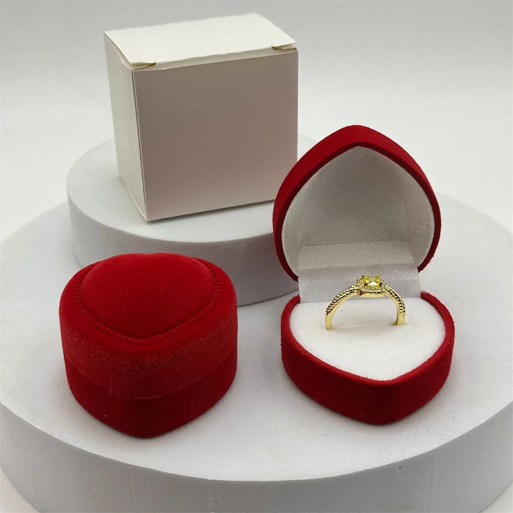 Vermelho Reunindo Coração Forma Anel De Casamento De Veludo Caixas De Armazenamento, Brincos Display Cases, Caixa De Presente Titular, Embalagem De Contador, Novo