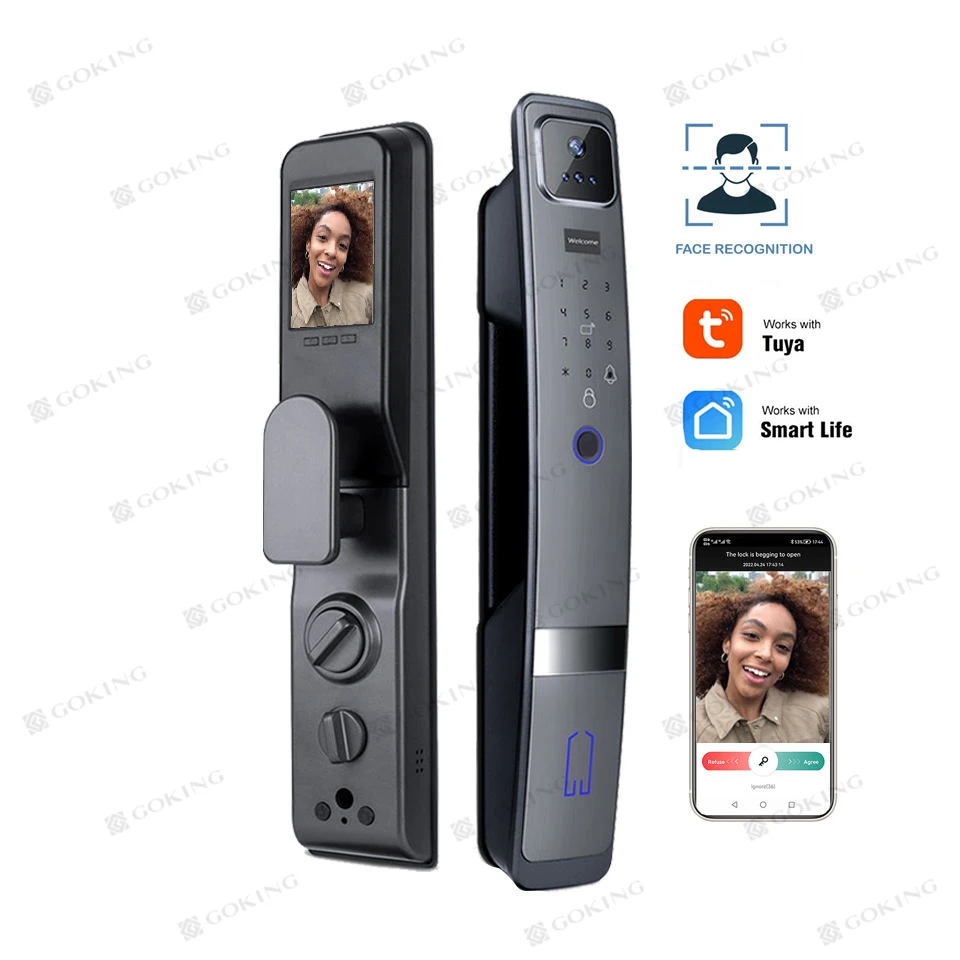 Goking cerradura inteligente con tuya wifi face id smart lock front door with camera recording fingerprint biometric door lock