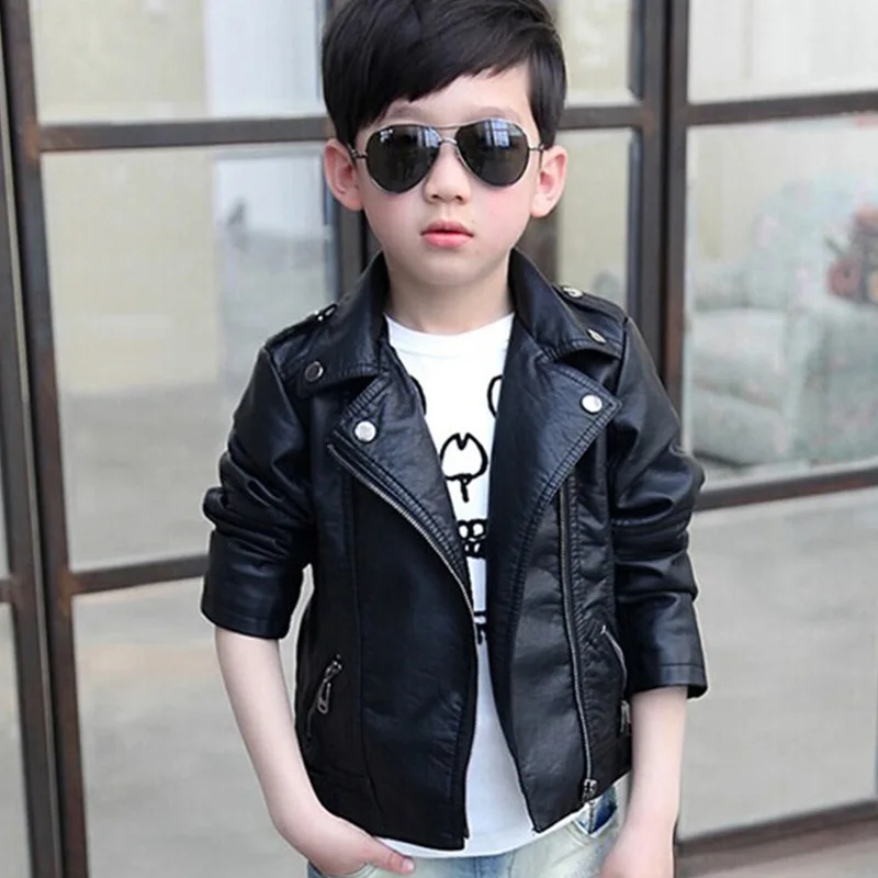 Faux Leather Toddler Boys Jacket Kids Girls Fall Winter Coat Fashion Motor Outfits Children's Clothes