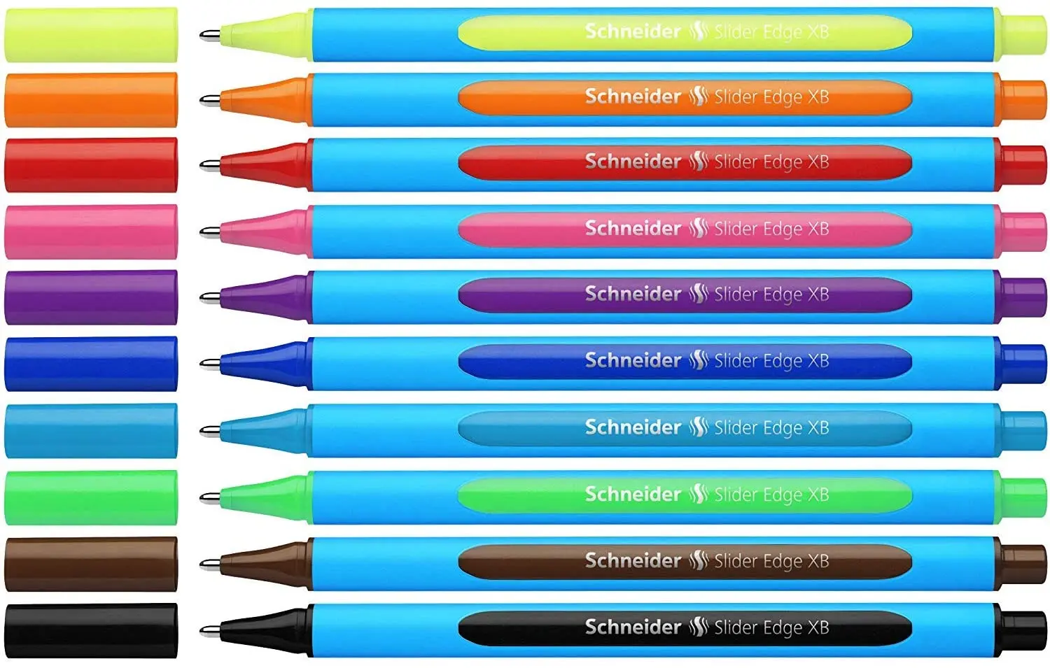 Schneider Slider Edge XB ปากกาหมึกสีน้ำเงิน 10 ด้าม ชุดสีหลากหลาย สำหรับใช้ในสำนักงานและโรงเรียน คุณภาพสูง ใช้งานได้ยาวนาน