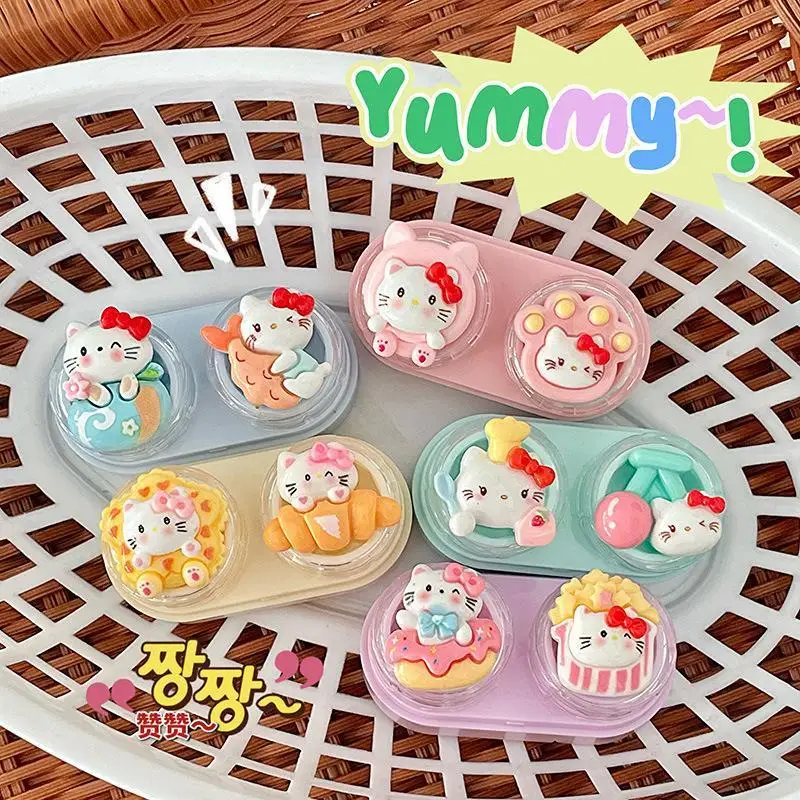 Double Layered Sanrio Contact Lens Case Cute Cartoon Hellokitty Resin Material Various Shapes Care Storage Girl Heart Small Gift