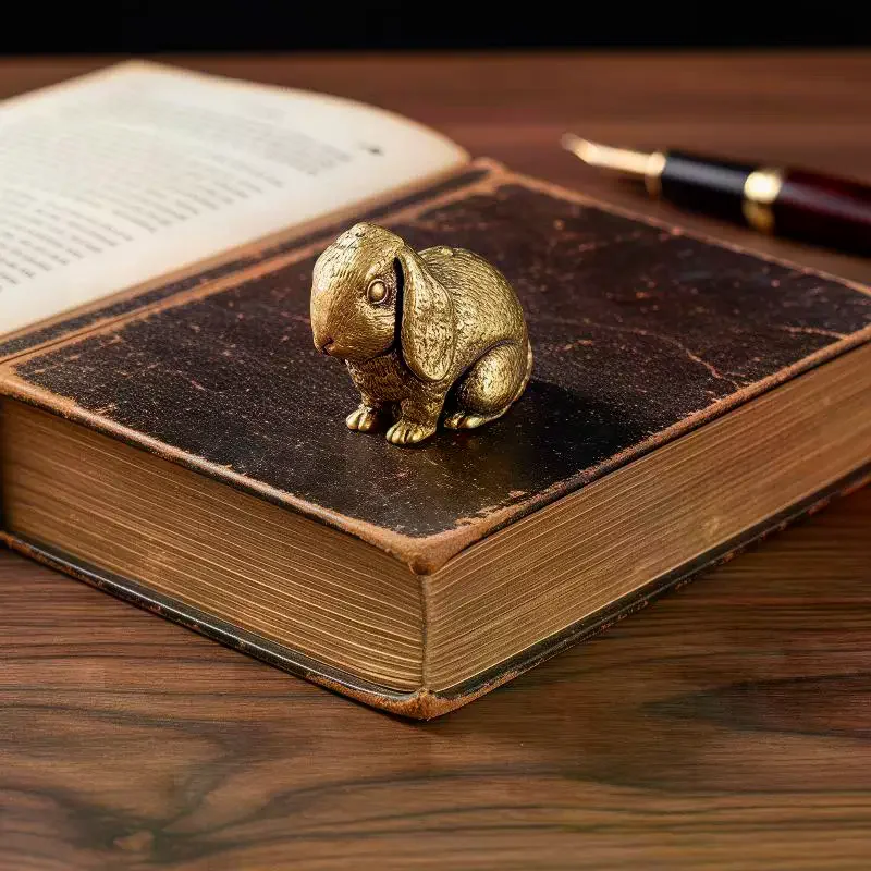 Cute Big Ears Rabbit Small Statue Retro Brass Animal: Desktop Ornaments Vintage Miniatures Home Decoration