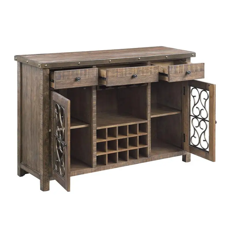 Weathered Cherry Finish Server with Cup Holder & Wine Rack