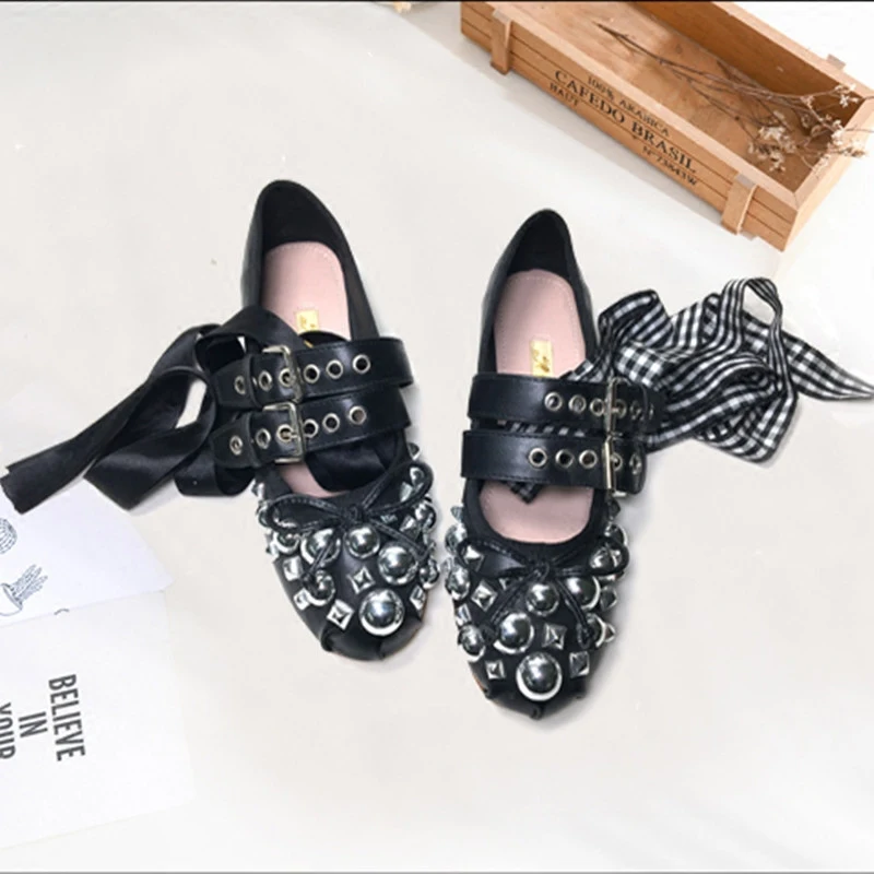 

Балетные галстуки-бабочки, весенние пряжки для ремня, заклепки, обувь на плоской подошве с круглым носком, увеличенная высота внутри, женская обувь Zapatos Mujer