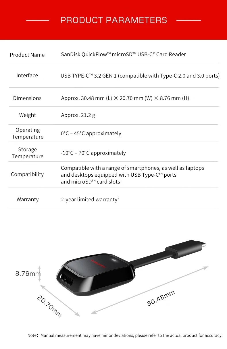 SanDisk QuickFlow microSD-Kartenleser B751 USB-C 3.2 Gen 1 250MB/s Lesegeschwindigkeit 170MB/s Schreibgeschwindigkeit für UHS-I UHS-II microSDHC microSDXC – Detail 7