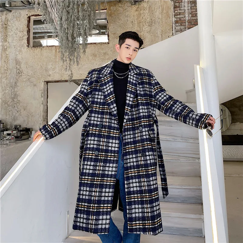 

Autumn Winter Fashion Woolen Blends Coat Men Korean Style Lapel Contrast Color Windbreaker Thick British Casual Coat Male H89