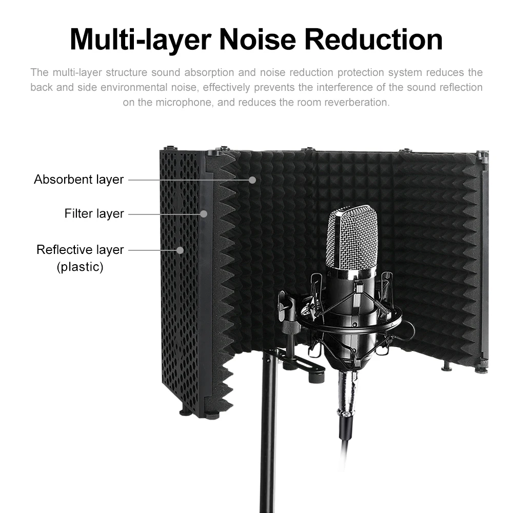 درع عزل الميكروفون القابل للطي ، تسجيل الاستوديو ، مرشح الميكروفون ، كشك صوتي ، إسفنجة عازلة للصوت ، قابلة للتعديل ، 3 ، 5 ألواح