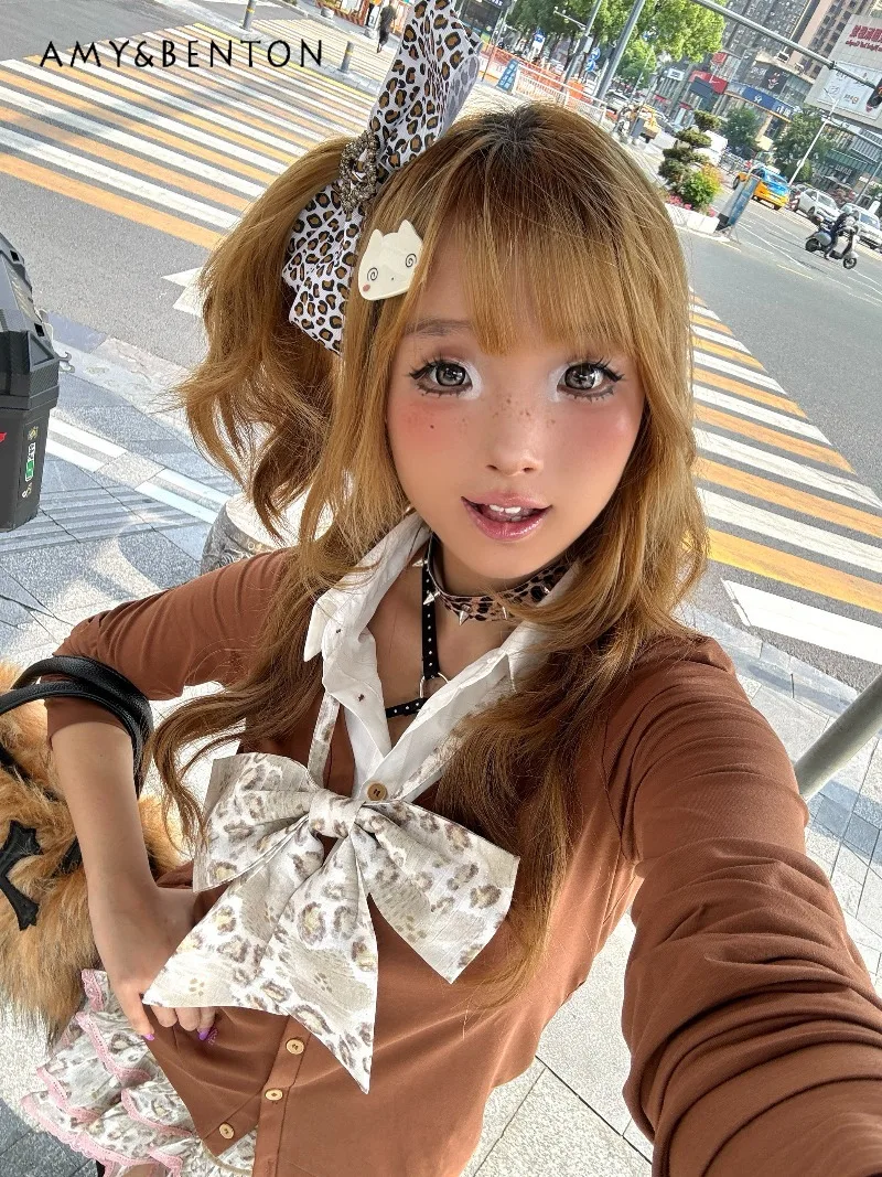 

Gothic Y2K Leopard Print Cool Girl Hairpin Women Mars Style Heavy Industry Gorgeous Lace Subculture Hot Girl Hair Accessories