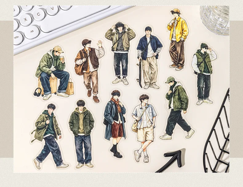 Journal GO 100pcs Youth Boys PET Sticker Set Fashion Guy Characters Decals for Journaling Card Scrapbooking and DIY Crafts