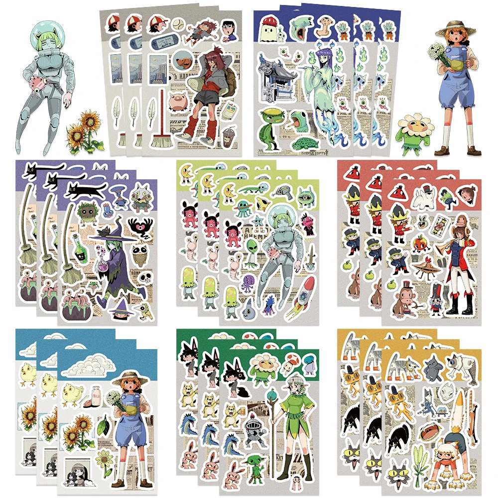 

32Sheets Small Character Painting DIY Puzzle Cartoon Witch Stickers Skate Cup Fridge Laptop Scrapbook Kid Girl Toy Girl Stickers