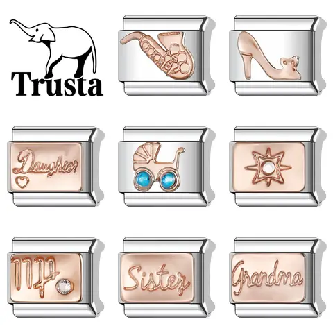 Trusta 2024 딸 자매 가장 친한 친구 매력 이탈리아어 링크 9mm 팔찌 스테인레스 스틸 여성을위한 DIY 쥬얼리 도매 N008