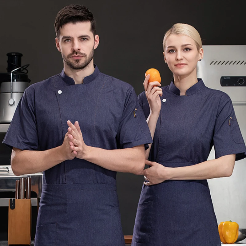 Abrigo de Chef de manga corta para hombre y mujer, chaqueta de cocinero para restaurante, Hotel, uniforme de camarero, Top