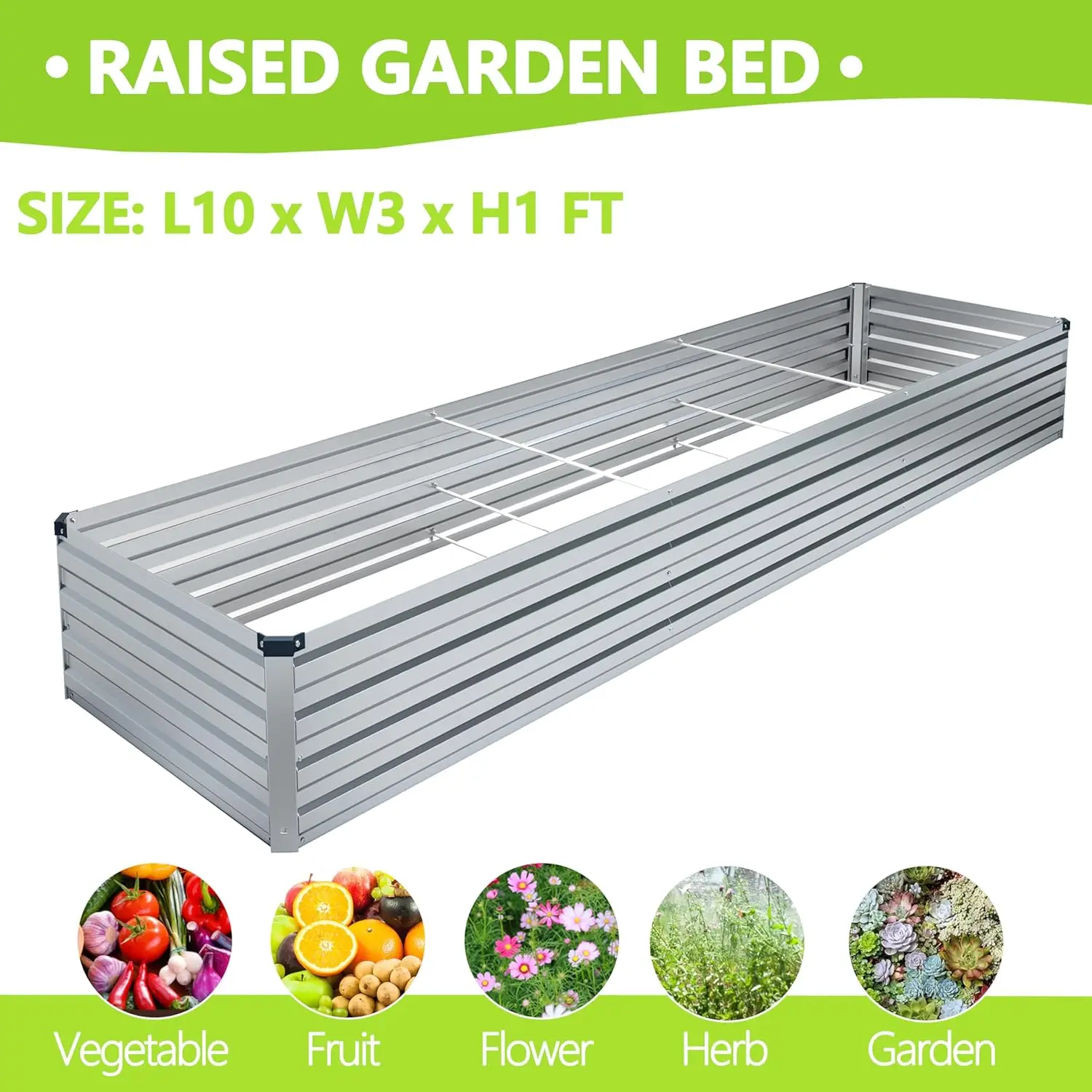 Mgno 2Pcs 10X3X1Ft Galvanized Raised Garden Bed-Outdoor Planter Box For Vegetables-Metal Garden Bed,Rectangle Planting Box For