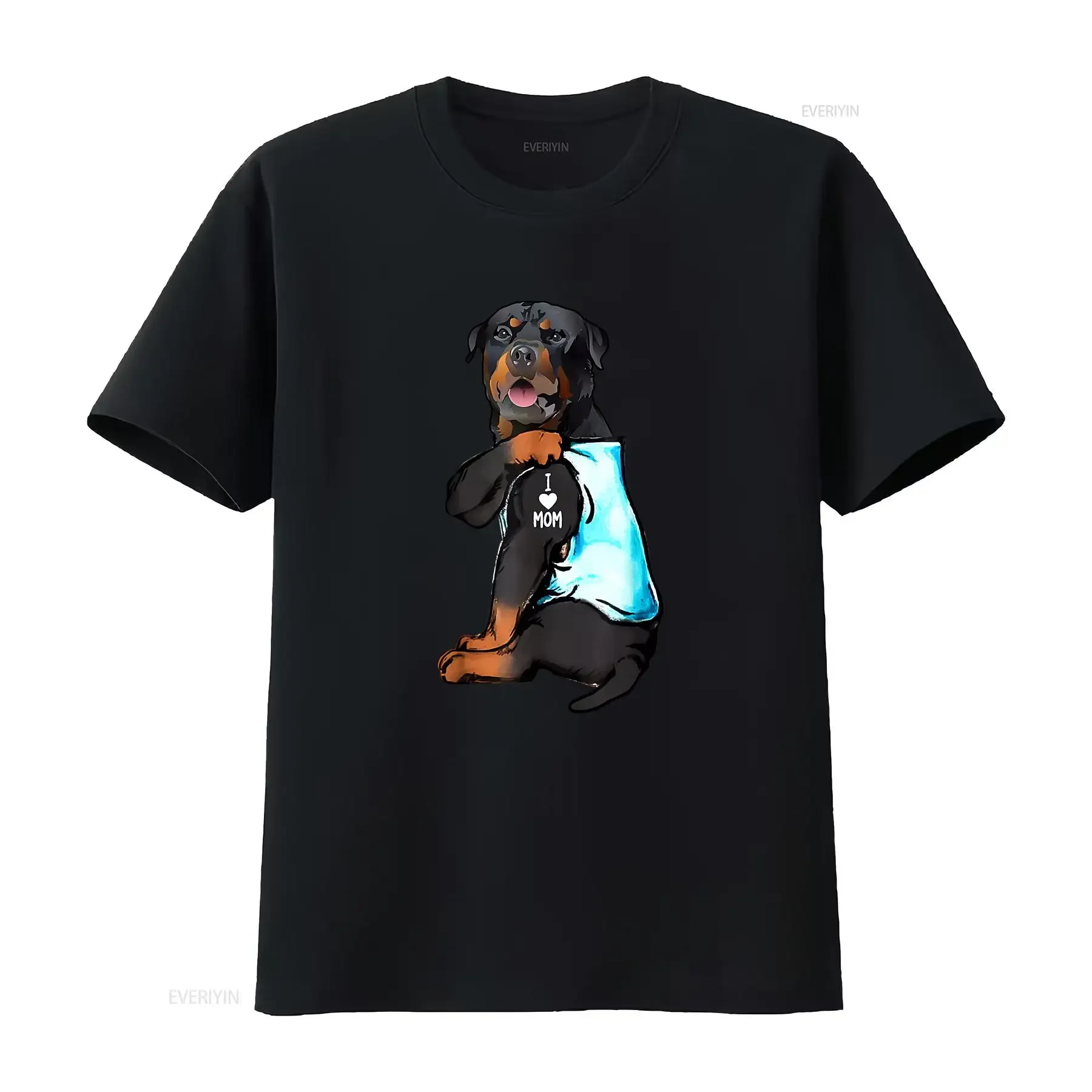 

Футболка с татуировкой «Ротвейлер «Я люблю маму», винтажный стираный топ для повседневной носки, модная слегка уличная одежда с растянутым рисунком