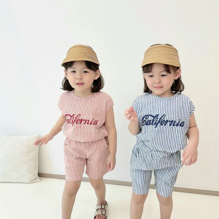 2026 Summer New Baby Sleeveless Casual Clothes Set Children Cotton Striped Tops + Shorts 2pcs Suit Boys Girls Toddler Outfits