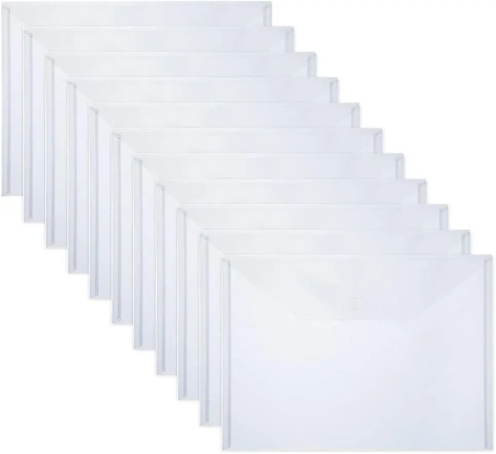 10 قطع من المجلدات البلاستيكية للمستندات، مظاريف بلاستيكية بحجم A4 مع إغلاق سريع، أكياس مجلدات الملفات الشفافة لمكتب المدرسة #3