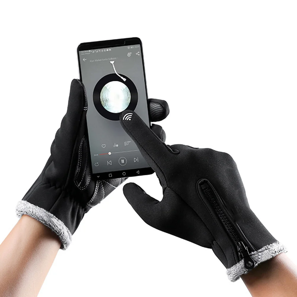 Warm Fleece Touch Screen Gloves Windproof Waterproof Anti-Slip Thickened Cycling Sports Gloves For Hiking Running Outdoor