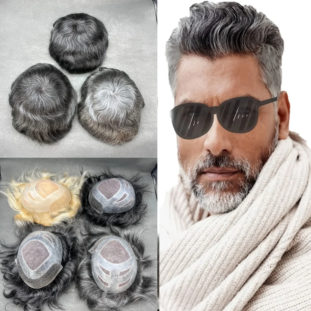 شعر مستعار للرجال قطعة شعر بشري بديلة من الدانتيل الأمامي مع بولي يوريثان حول قطعة شعر مستعار للرجال وحدة شعر مستعار للرجال مقاس 6 بوصات #1