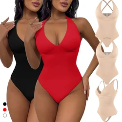 Tummy Control Shapewear Backless Top Women Thongs Bodysuit Seam-free Body Shaper Halter Deep V Neck Jumpsuits