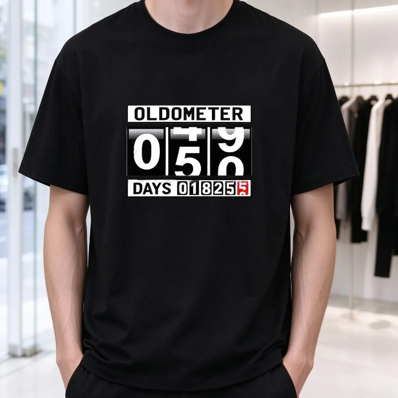 Men’s Odometer Style Print Tee “OLDOMETER 059 DAYS 01825” Graphic 100% Cotton Casual Short Sleeve Crewneck Street Style T-Shirt