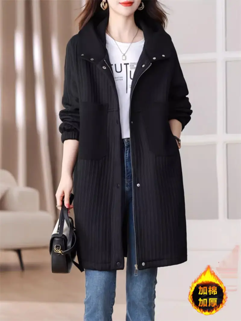 Large Size Clothing Fashionable Autumn And Winter Quilted Jacket Women\'s Long Loose Padded Hooded Cotton Coat Mujer AbrigosK927