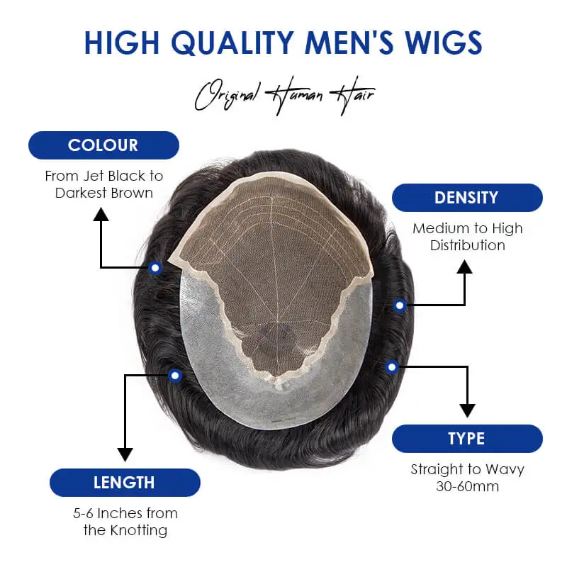 Q6 Men\'s Wig Male Hair Lace & PU Wigs for Men Replacement Exhuast Systems Natural Human Hair Toupee Men Lace Front Male Wig