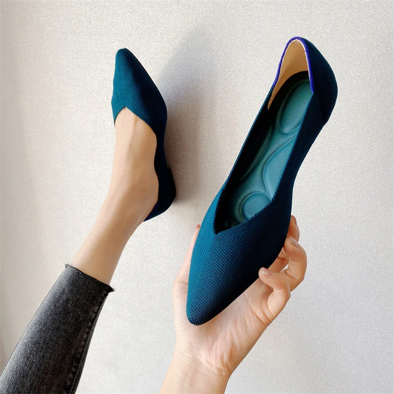 Ballet shoes women Mixed Color Soft Zapatos De Mujer Moccasin  Fashion Knitted Pointed Flat Shoes Bottom Comfortable Plus Size