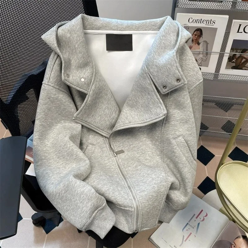 

Oversize Casual Vintage Cardigan Coat Women Spring Autumn Hoodie Sweatshirts 2025 New Loose Long Sleeve Zipper Tops Mujer