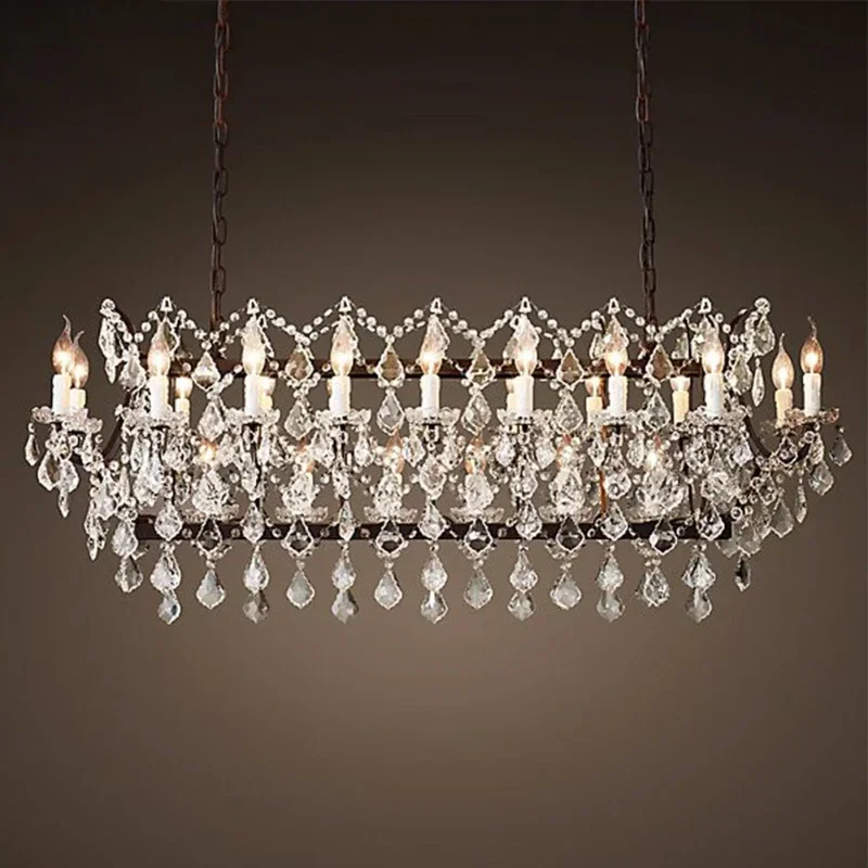 Vintage Style Crystal Rectangle Chandelier Retro LED Antique Chandelier Home Decor Candle Lights for Dining Room