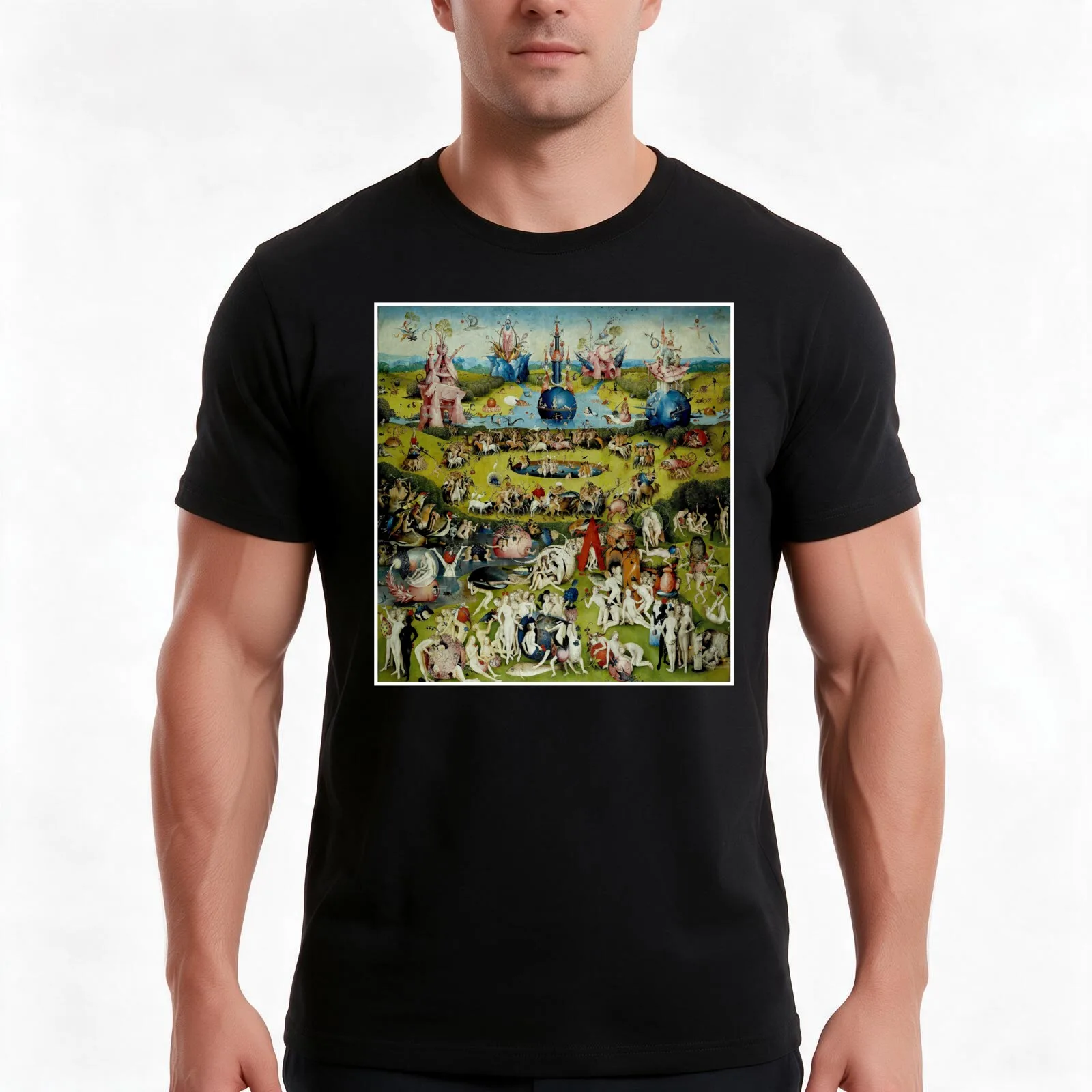 THE GARDEN OF EARTHLY DELIGHTS : Vintage 1490 Painting by Hieronymus Bosch Print T-Shirt Summer Casual Cotton Tee 100% Cotton