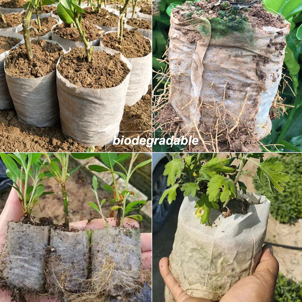 100PCS Biodegradable Nursery Grow Bags Fabric Pouch Seedling Plants Pots Eco-Friendly Aeration Pocket for Flower Vegetable Grow