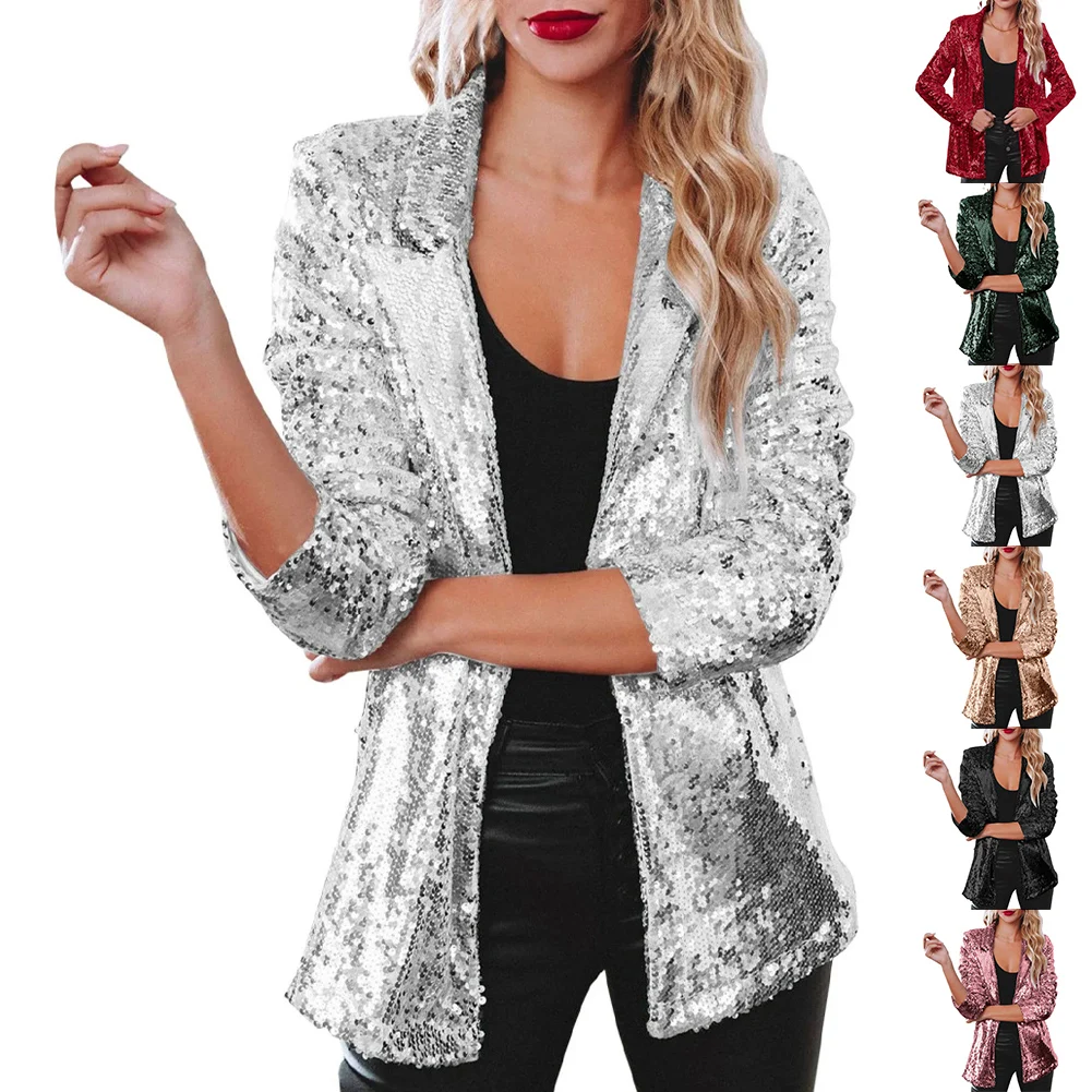 新しい快適なファッションナイトクラブ秋冬女性ブレザー ジャケット女性用ラペル長袖アウターウェアパーティーシャイニー ストリート