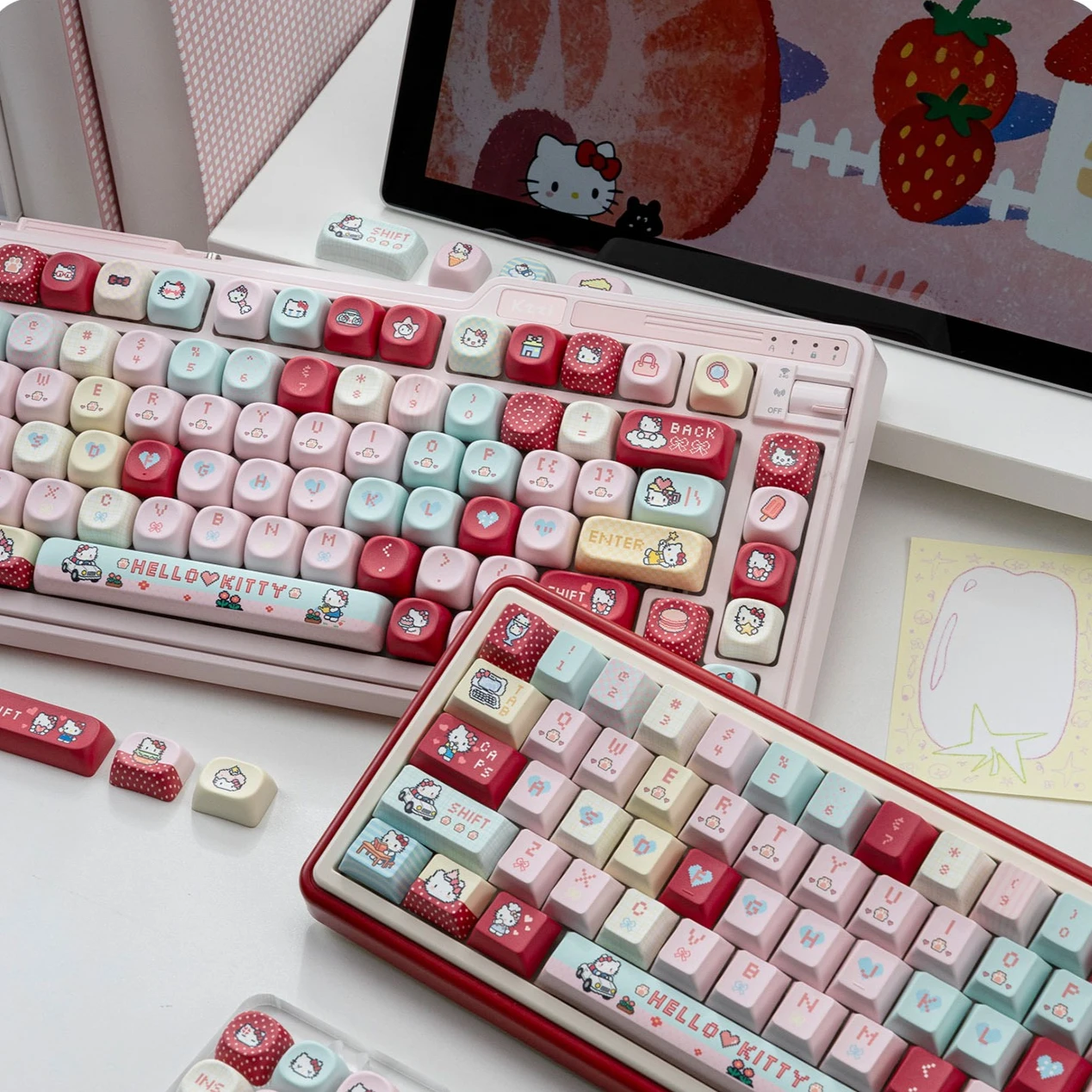 Kawaii Anime Sanrio Hello Kitty-themed 120-key MOA Cherry Profile PBT 5-sided Sublimation Custom Cute Mechanical Keyboard Caps