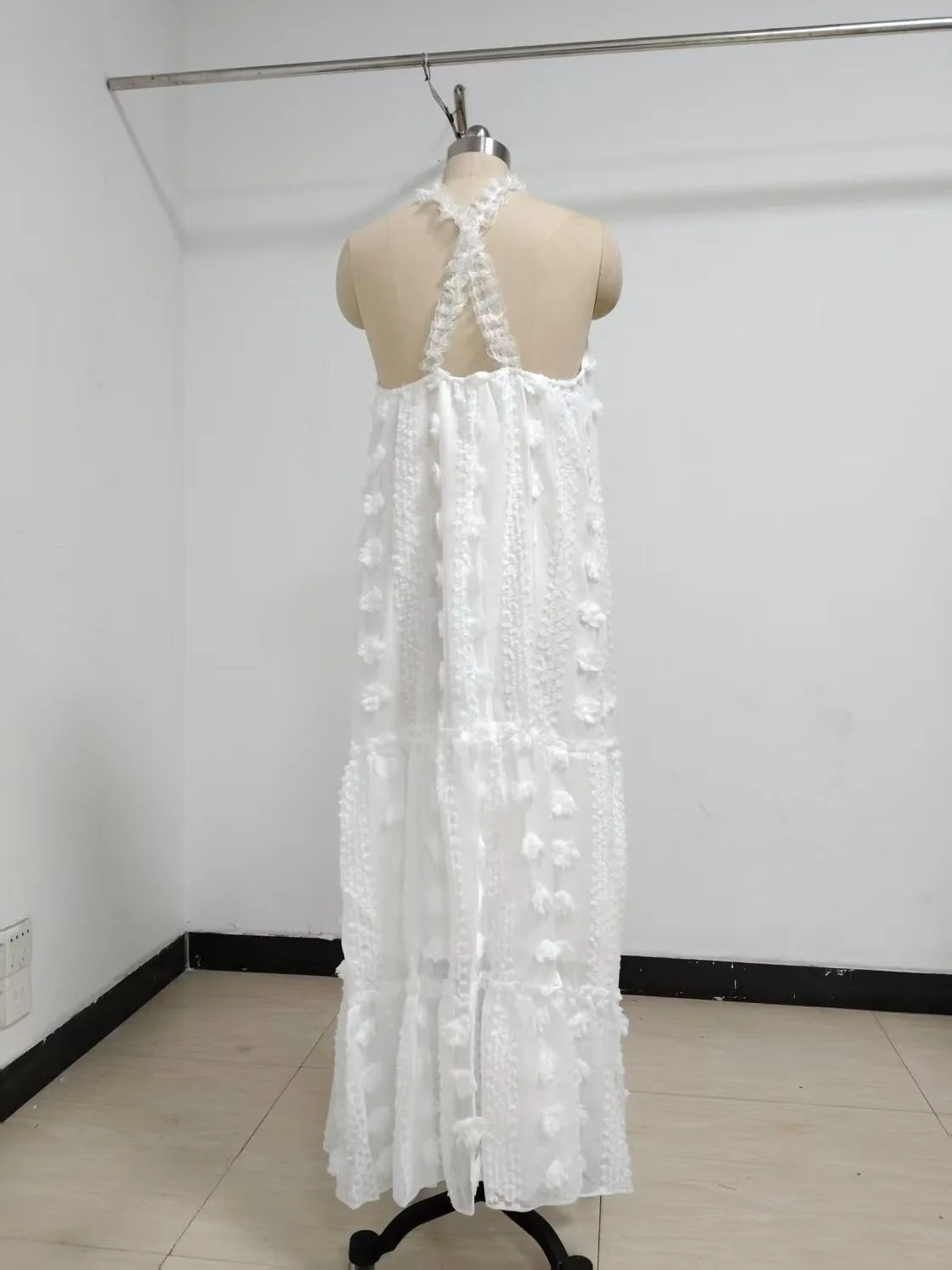 Summer New Fashion Sexy Hanging Neck 3D Flower Sleeveless Solid Color Dress For Women,4 Colors