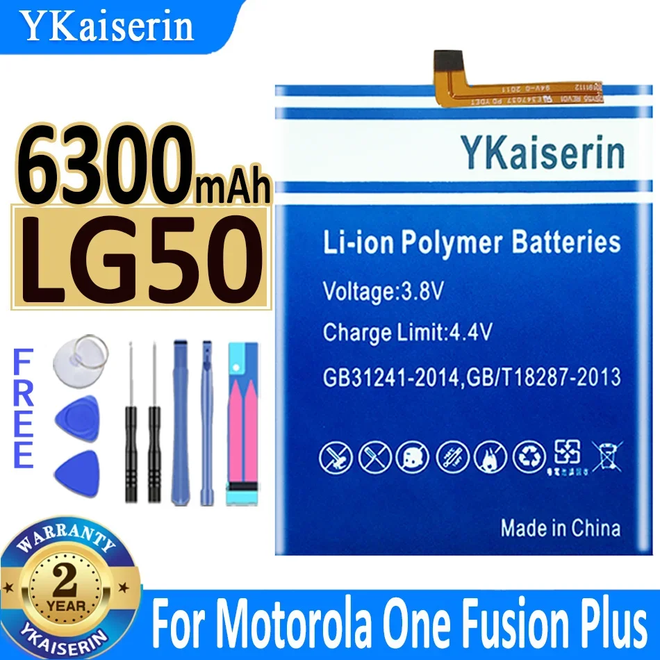 YKaiserin New 6300mAh LG50 Mobile Phone Battery For Motorola Moto G9 Play One Fusion Plus OneFusion+ XT2067 + Tools