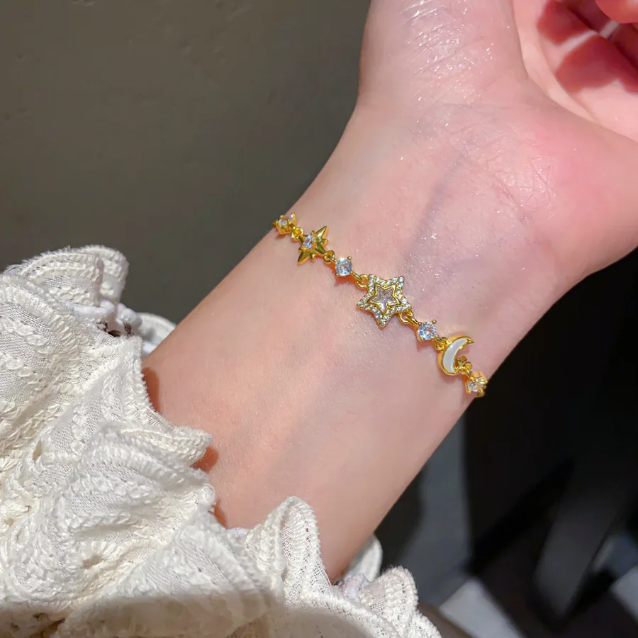 

Premium Star Moon CZ Bracelet - Korean Vintage Quiet Luxury Timeless Elegant Jewelry