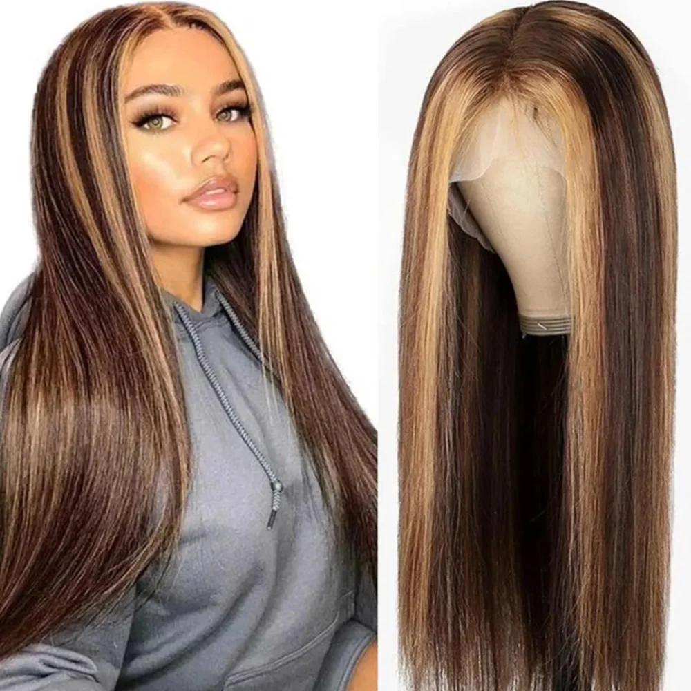 

220 Density P4/27 Highlight 13x6 HD Bone Straight Lace Front Human Hair Wig Pre Plucked 13x4 Brazilian Lace Frontal Wigs 32 Inch