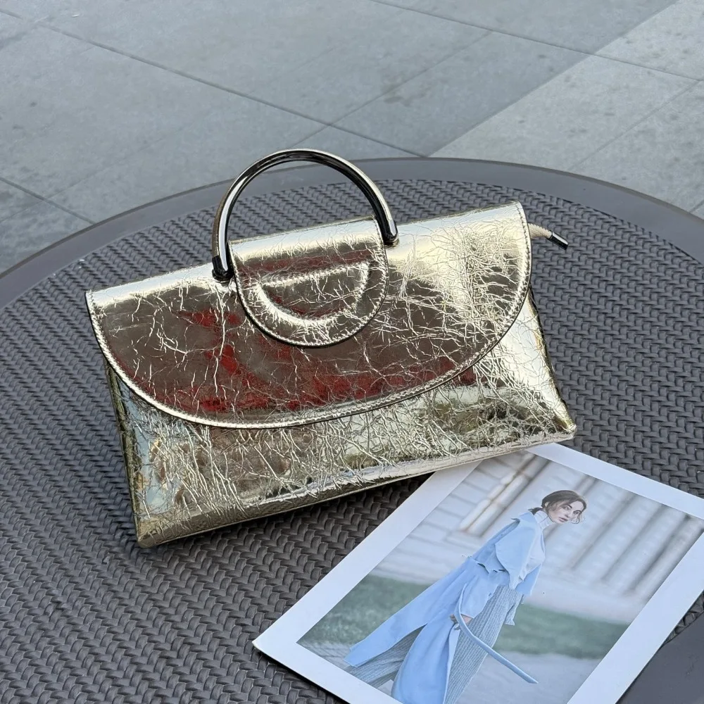 

High Street Fashion Fine First Layer Oil Wax Leather Clutch Bag Premium Light Luxury Retro Shoulder Crossbody Envelope Handbag