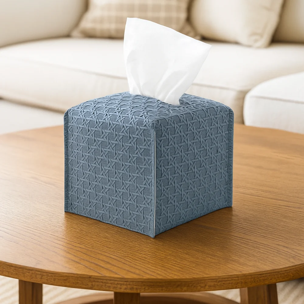 

Modern PU Leather Square Tissue Box Tabletop Solid Color Foldable Tissue Box Large-Capacity Drawer Box Home,