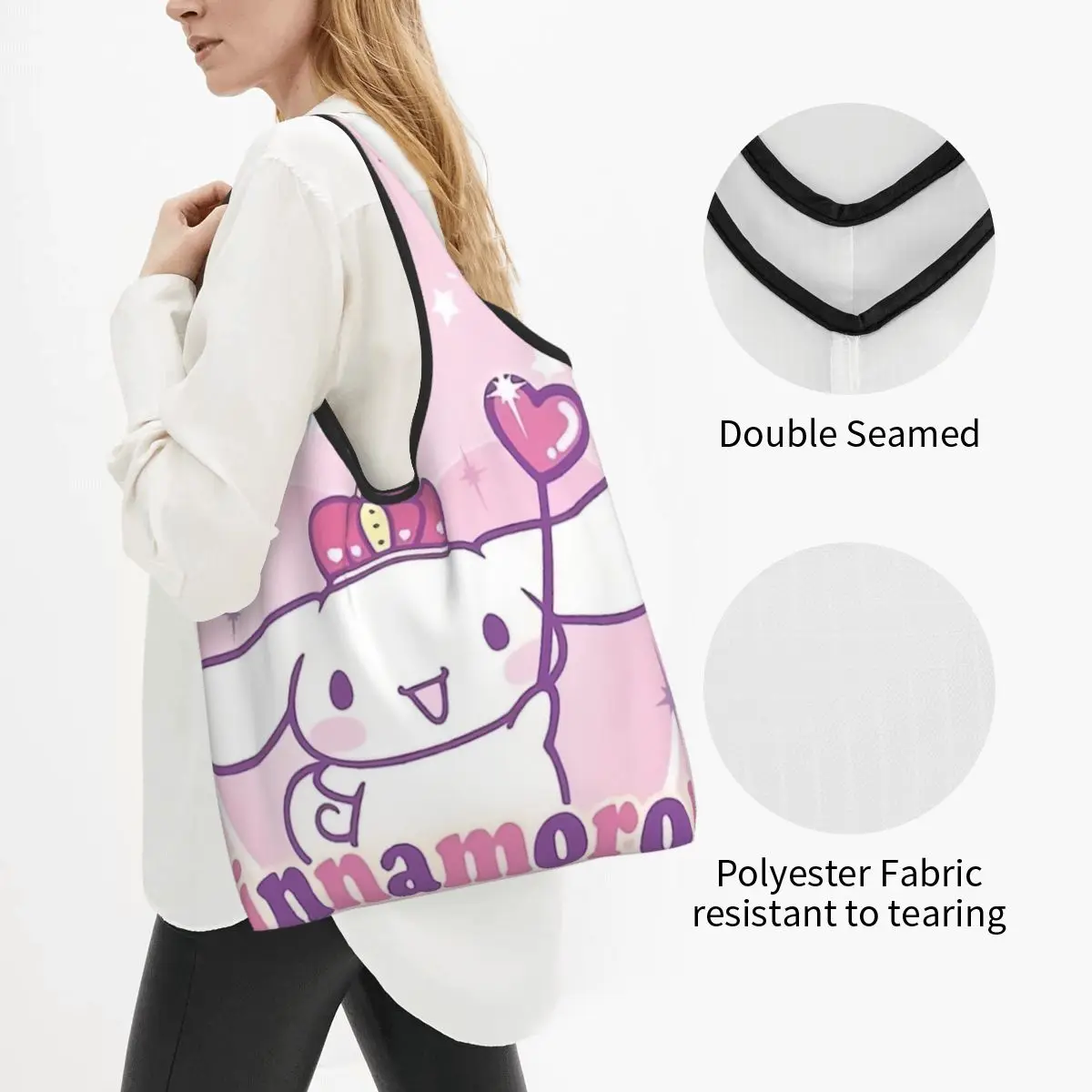 Custom Kawaii Print Cinnamoroll Sanrio Cartoon Shopping Tote Bags Portable Shopper Shoulder Yugui Dog Xina Cinnamon Dog Handbag