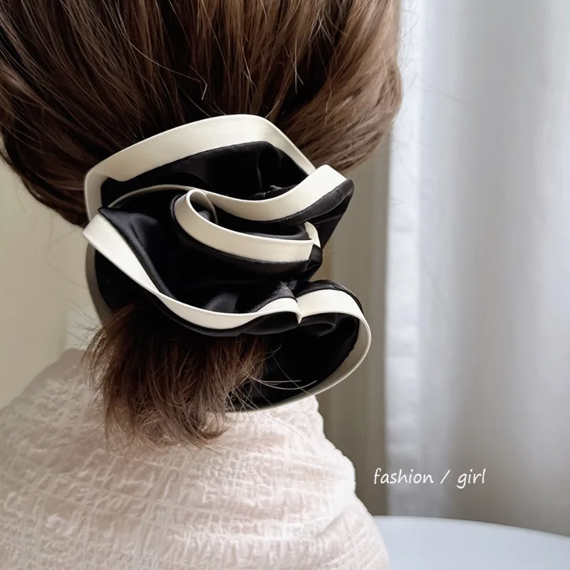 

Женская черно-белая резинка для волос из искусственной кожи с кружевным дизайном, двухслойная, модная, универсальная, для девочек