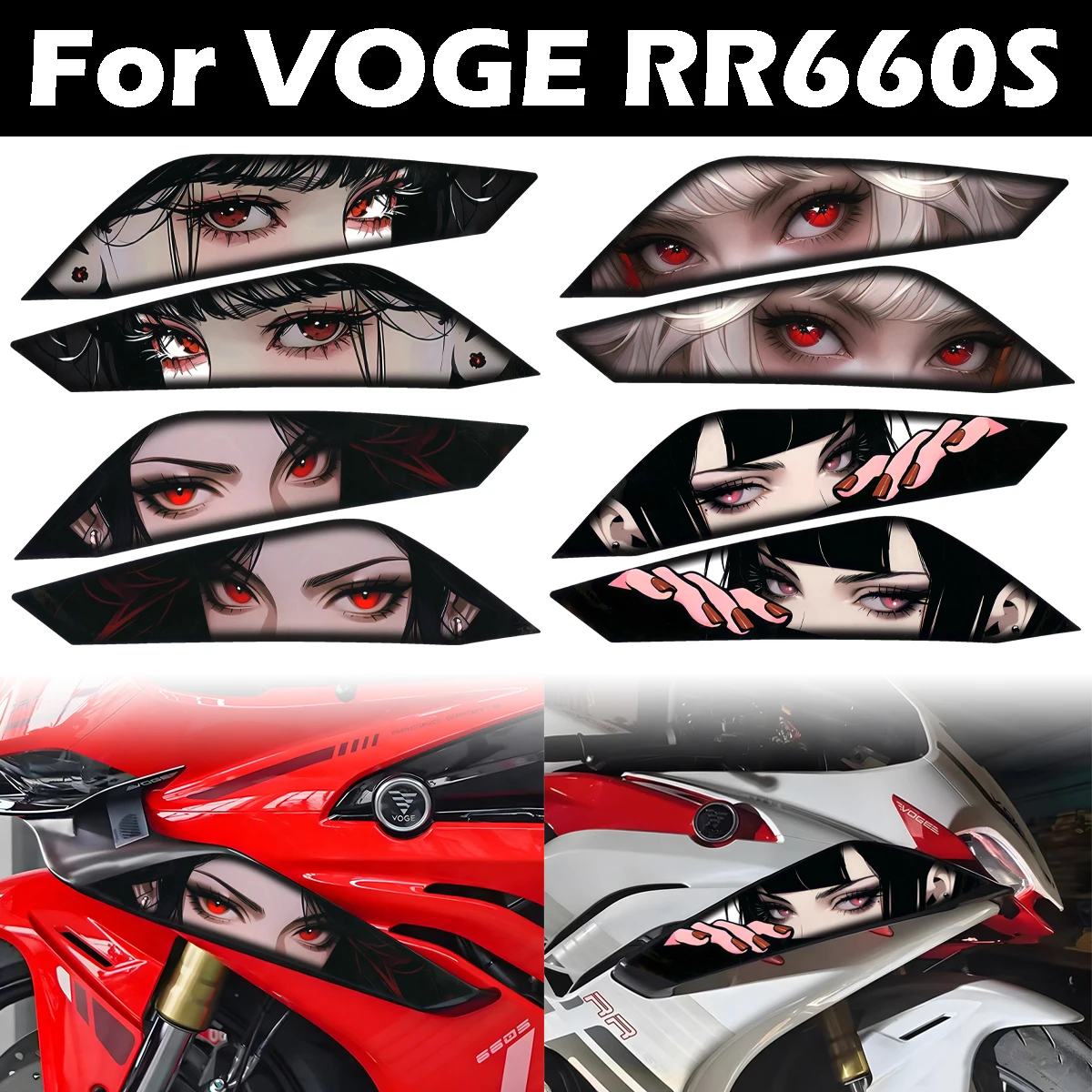 For VOGE RR660S JDM Anime Eyes Stare Motorcycle Aero Wing Stickers 3M Adhesive Moto Body Protector Decoration Decals Accessories
